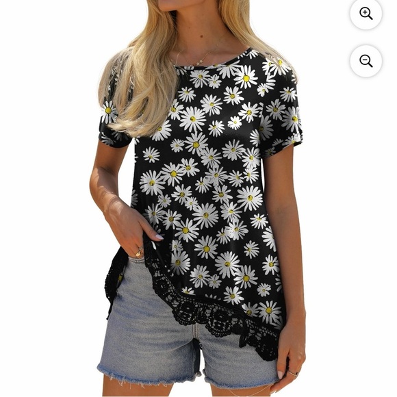 JWD Tops - JWD Women's Tops Short Sleeve Lace Trim O-Neck A Line Tunic Blouse FP Daisy 2XL